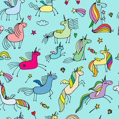 Magic unicorns, seamless pattern for your design
