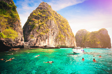 Maya bay Phi Phi Islands andaman sea Krabi, South of Thailand.