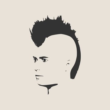 Man avatar half turn view. Isolated male face silhouette or icon. Vector illustration. Mohawk hairstyle