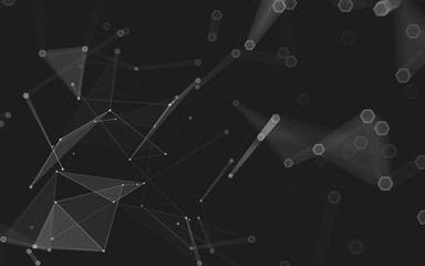 Abstract polygonal space low poly dark background, 3d rendering