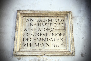 Flood marker in Rome, Italy