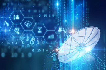 3d illustration of Satellite dish  on abstract technology background