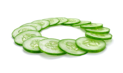 Fresh slice cucumber close-up on a white background