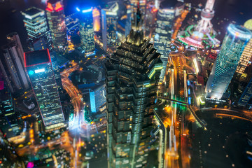Obraz premium illuminated cityscape at night,panoramic view in Shanghai, China.