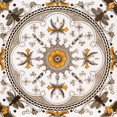 Colorful vintage ceramic tiles wall decoration.Turkish ceramic tiles wall background