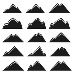 Set of Hipster Mountain Logo or Symbol. Isolated on White Background.
