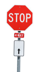 4 way stop sign isolated on white background