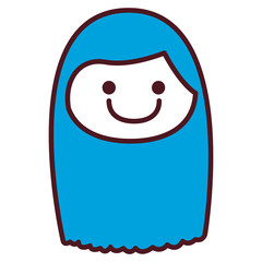 hand drawing silhouette front face girl with blue long hairstyle vector illustration