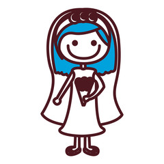 hand drawing silhouette caricature woman in wedding dress with blue short hairstyle vector illustration