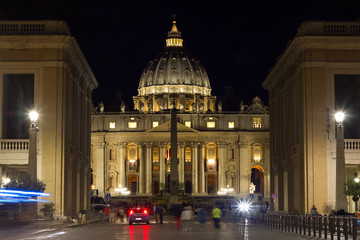 Vatican Rome by night St. Peter's Basilica and street