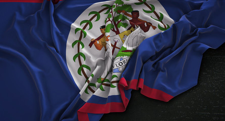 Belize Flag Wrinkled On Dark Background 3D Render