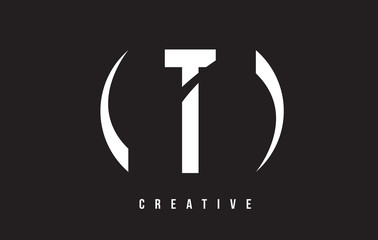 T White Letter Logo Design with Black Background.