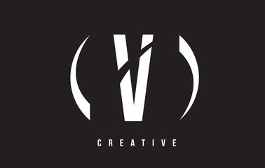 V White Letter Logo Design with Black Background.