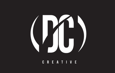 DC D C White Letter Logo Design with Black Background.