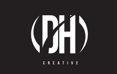 DH D H White Letter Logo Design with Black Background.
