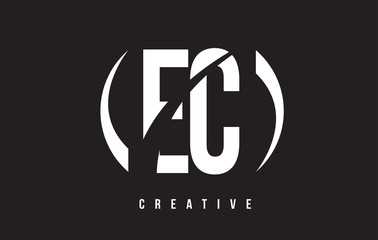 EC E C White Letter Logo Design with Black Background.