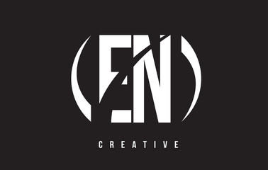 EN E N White Letter Logo Design with Black Background.