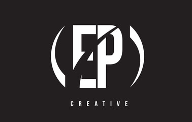 EP E P White Letter Logo Design with Black Background.