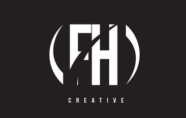 FH F H White Letter Logo Design with Black Background.