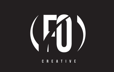 FO F O White Letter Logo Design with Black Background.