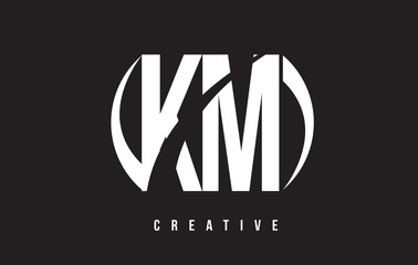 KM K M White Letter Logo Design with Black Background.