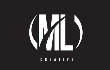 ML M L White Letter Logo Design with Black Background.