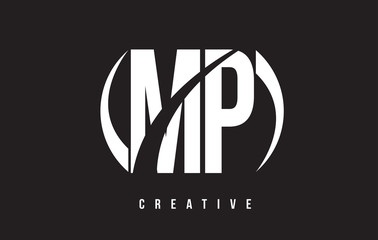 MP M P White Letter Logo Design with Black Background.