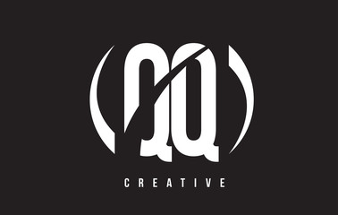 QQ Q Q White Letter Logo Design with Black Background.