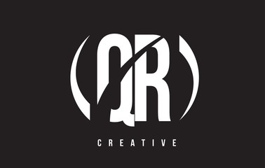 QR Q R White Letter Logo Design with Black Background.