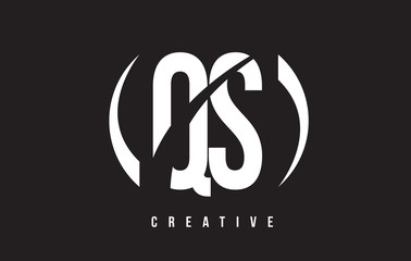 QS Q S White Letter Logo Design with Black Background.
