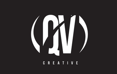 Obraz premium QV Q V White Letter Logo Design with Black Background.