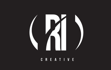 RI R I White Letter Logo Design with Black Background.