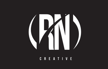 RN R N White Letter Logo Design with Black Background.