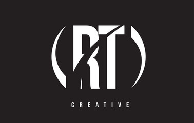 RT R T White Letter Logo Design with Black Background.