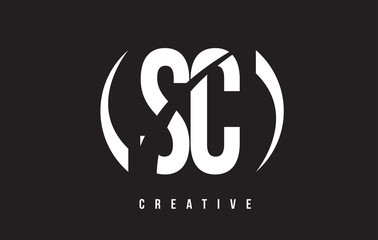 SC S C White Letter Logo Design with Black Background.