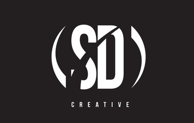 SD S D White Letter Logo Design with Black Background.