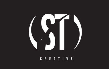 ST S T White Letter Logo Design with Black Background.