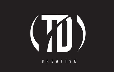 TD T D White Letter Logo Design with Black Background.