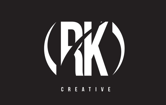 RK R K White Letter Logo Design with Black Background.