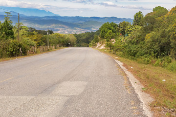 Mountains landscape and the road near Yamaranguila in Honduras.