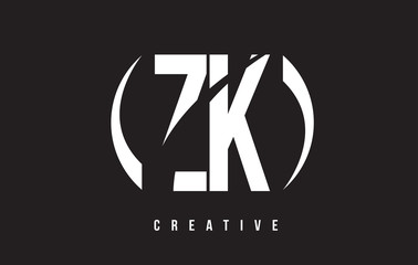 ZK Z K White Letter Logo Design with Black Background.