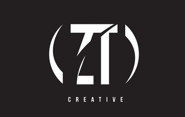 ZT Z T White Letter Logo Design with Black Background.
