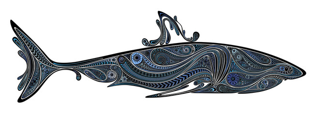 Vector blue shark of beautiful patterns