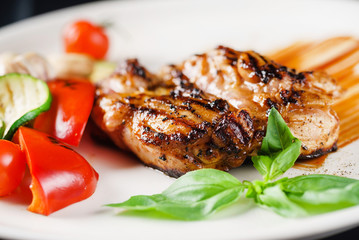 grilled steak with vegetables
