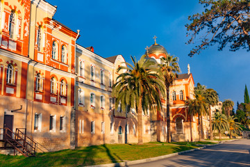 Naklejka premium New Athos,Abkhazia. Monastery of St. Simon the Canaanite. The man's monastery. orthodox monastery