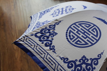 Tibetan Tent Style White and Blue Umbrella
