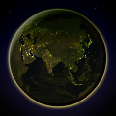 Fototapeta na wymiar Asia from space at night