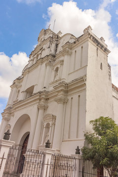 Facade of the catholic church in San Luis Jilotepeque, Guatemala.