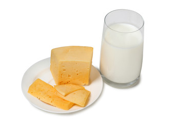 Cheese with milk on white background