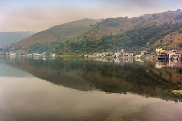Landscape over lake called Lago de Amatitlan in Guatemala.